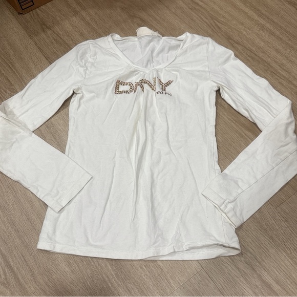 DKNY White Long Sleeve Tee with Embellished Logo - Picture 1 of 3
